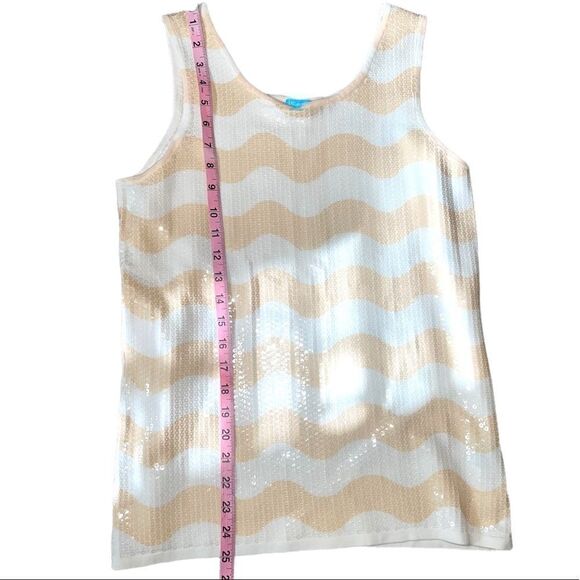 J. McLaughlin Tan Ivory Striped Stretch Georgica Sequin Top - Picture 9 of 13